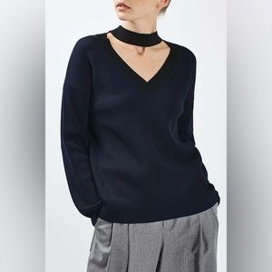 Topshop Boutique Contrast V-choker Neck Jumper